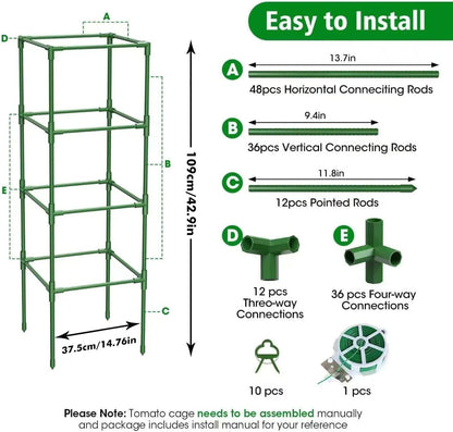 3 Pack Tomato Cages, 42 Inch Heavy Duty Metal Square Tomato Cage for Raised Garden Bed, Rust-Proof Sturdy Tall Tomato Trellis Supports for Climbing Plants Outdoor with Clips Wire
