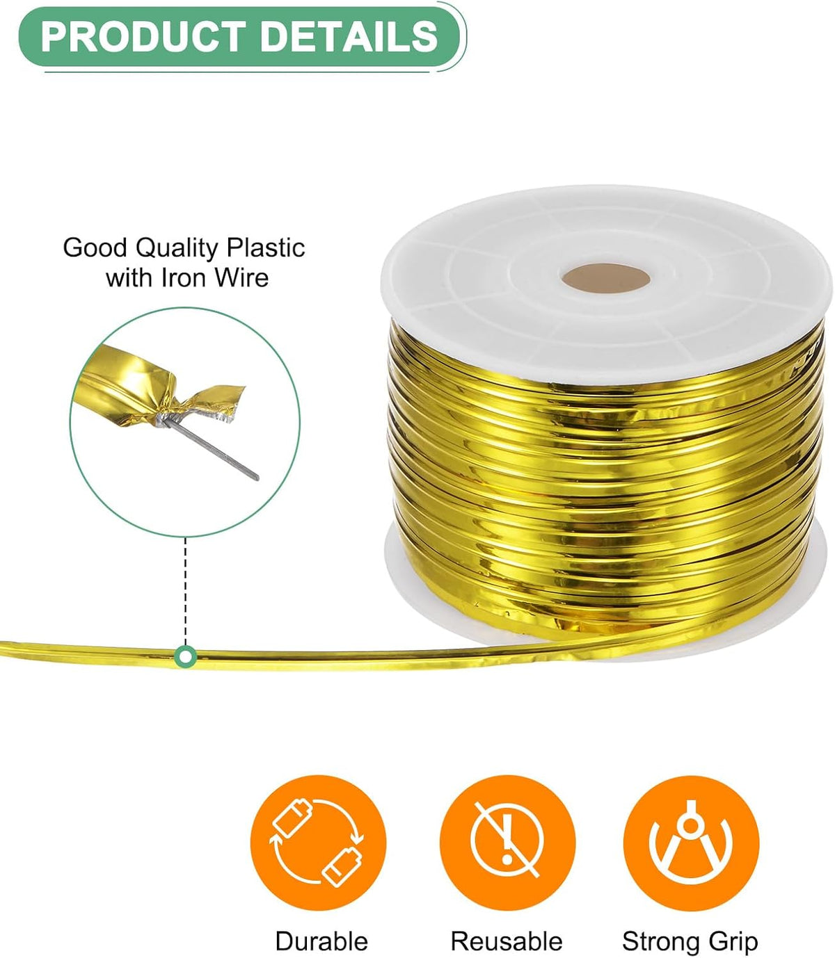Metal Twist Ties, 100 Yards Metallic Twists Tie Bread Twisty-Ties for Party Decoration/Garden Plant/Gift Wrapping Bag/Cake/Pops Candy/Bakery Bags [Gold]