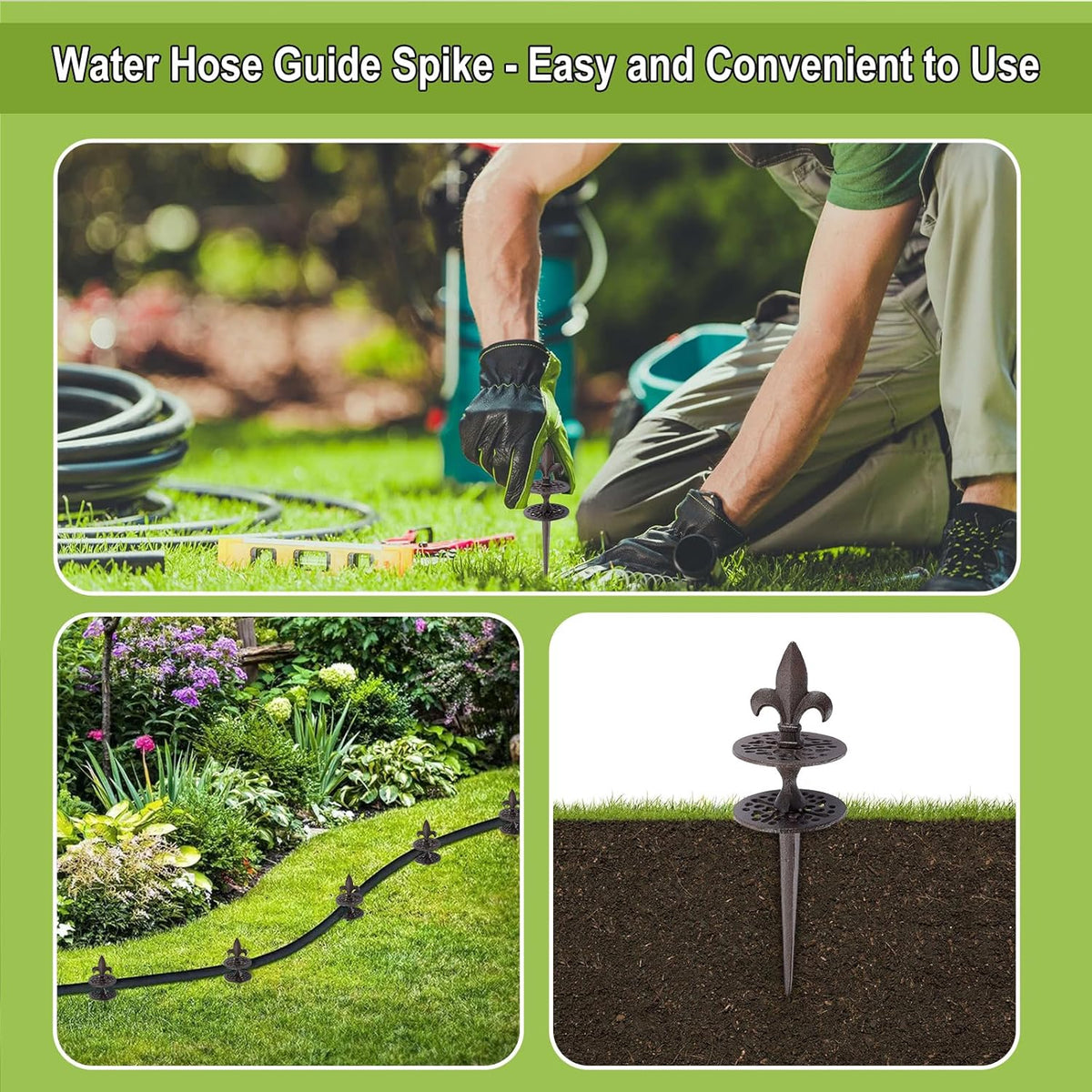 2PCS Cast Iron Garden Hose Guide Stakes Heavy Duty Hose Guide Spikes