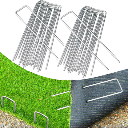 100 Pack 6 Inch Garden Stakes, Galvanized Landscape Staples for Weed Barrier Fabric, Heavy Duty Sod Pins Securing Pegs Netting Ground Sheets Irrigation Tubing