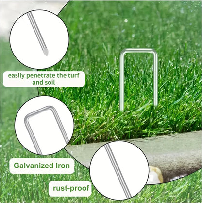 100 Pack 6 Inch Garden Stakes, Galvanized Landscape Staples for Weed Barrier Fabric, Heavy Duty Sod Pins Securing Pegs Netting Ground Sheets Irrigation Tubing