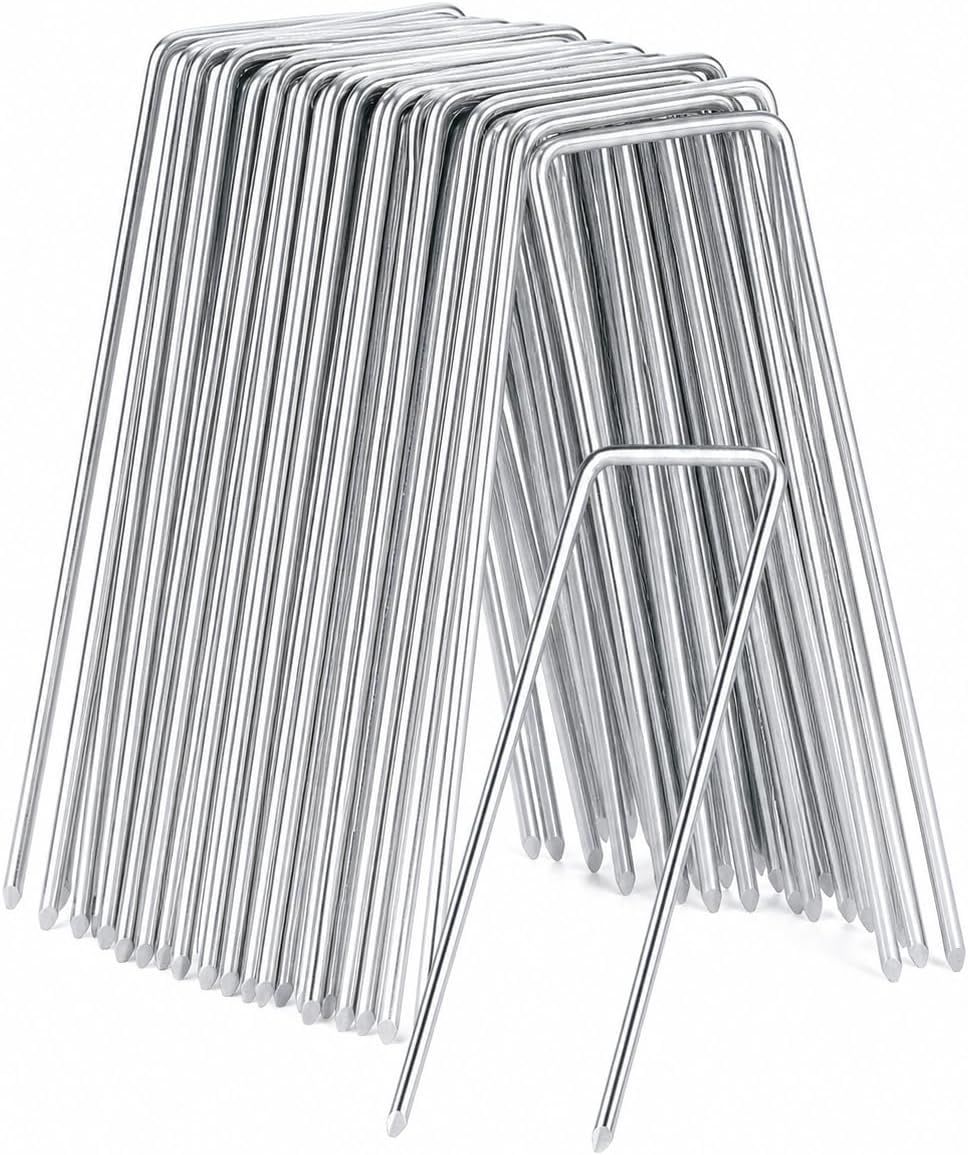 100 Pack 6 Inch Garden Stakes, Galvanized Landscape Staples for Weed Barrier Fabric, Heavy Duty Sod Pins Securing Pegs Netting Ground Sheets Irrigation Tubing
