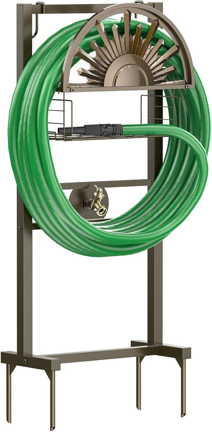 Garden Hose Holder with Faucet Holds 150-Feet Hose for Outside 4 Spikes
