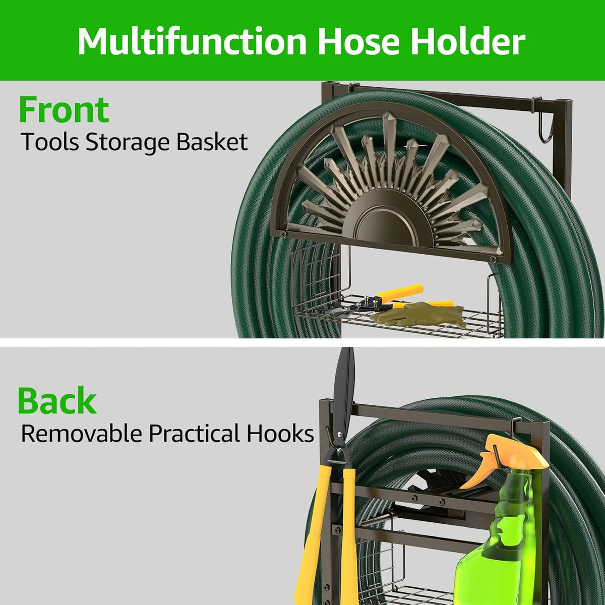 Garden Hose Holder with Faucet Holds 150-Feet Hose for Outside 4 Spikes