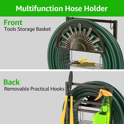 Garden Hose Holder with Faucet Holds 150-Feet Hose for Outside 4 Spikes