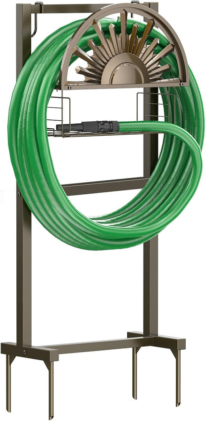 Garden Hose Holder with Faucet Holds 150-Feet Hose for Outside 4 Spikes