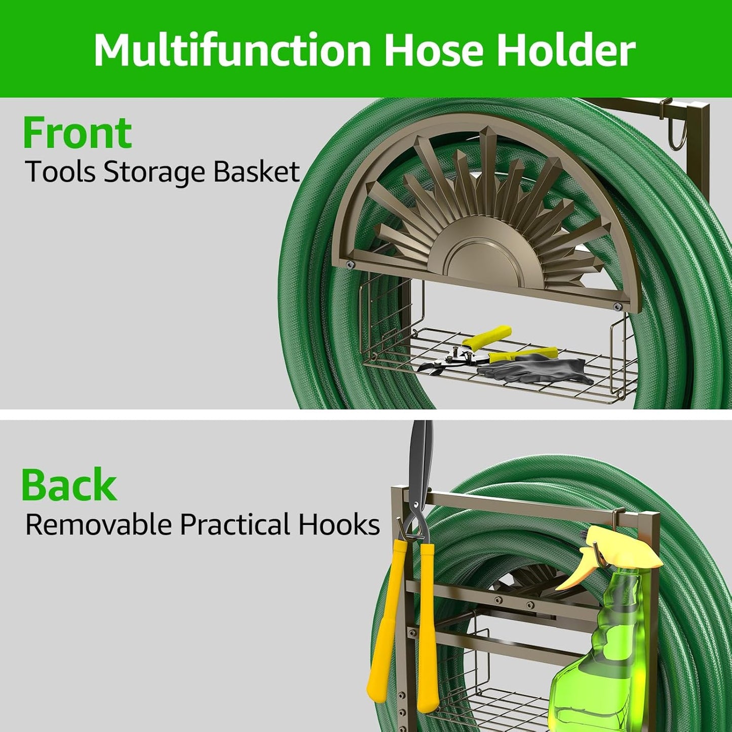 Garden Hose Holder with Faucet Holds 150-Feet Hose for Outside 4 Spikes