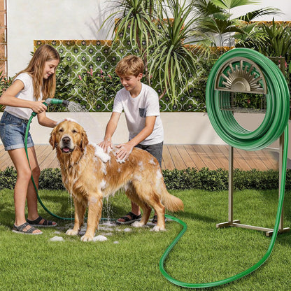 Garden Hose Holder with Faucet Holds 150-Feet Hose for Outside 4 Spikes