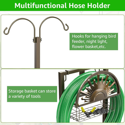Garden Hose Holder with Faucet Holds 150-Feet Hose for Outside 4 Spikes
