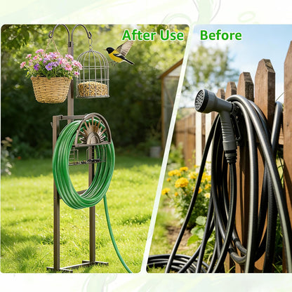 Garden Hose Holder with Faucet Holds 150-Feet Hose for Outside 4 Spikes