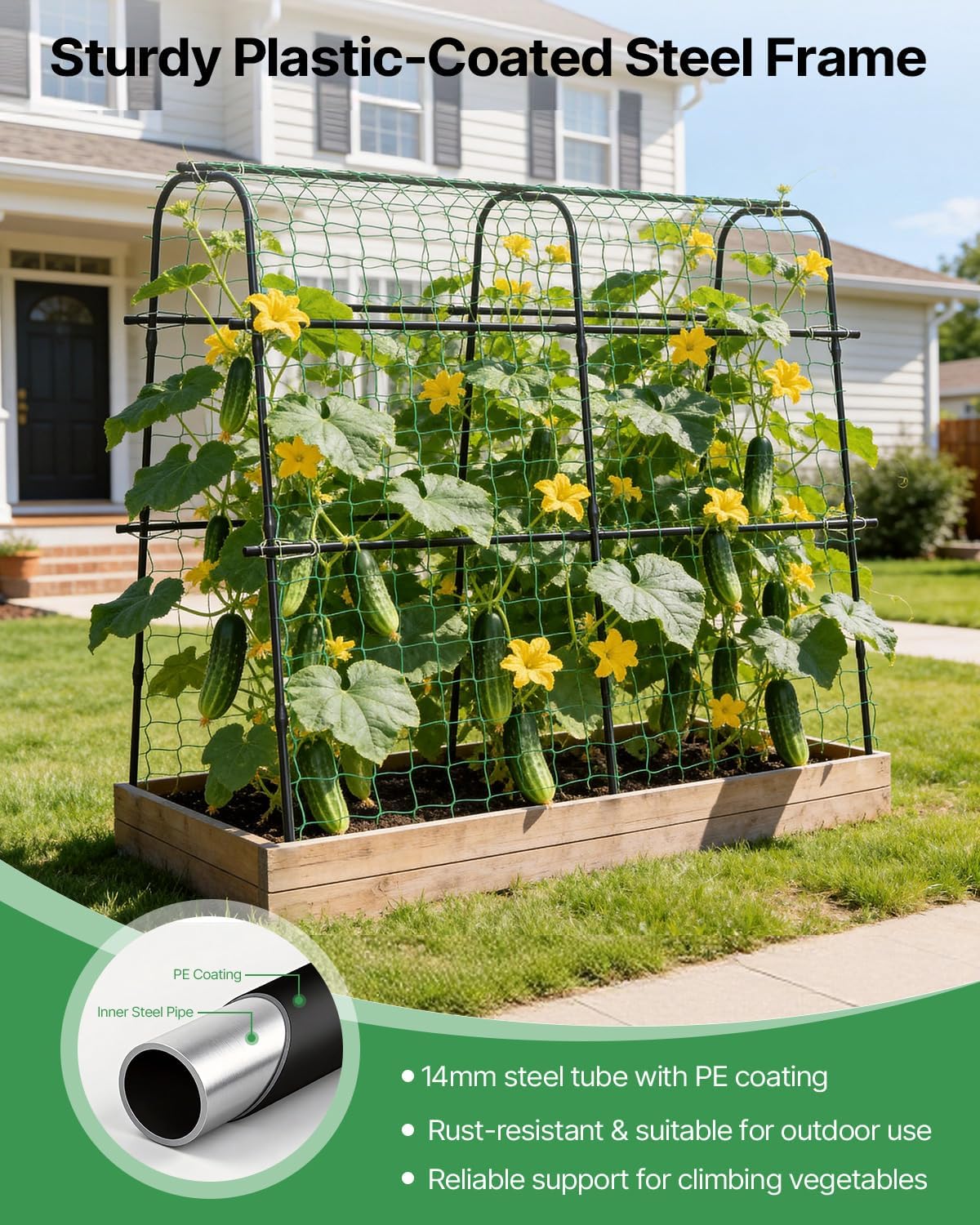 Cucumber Trellis for Raised Bed 63" x 63" U-Shaped Metal