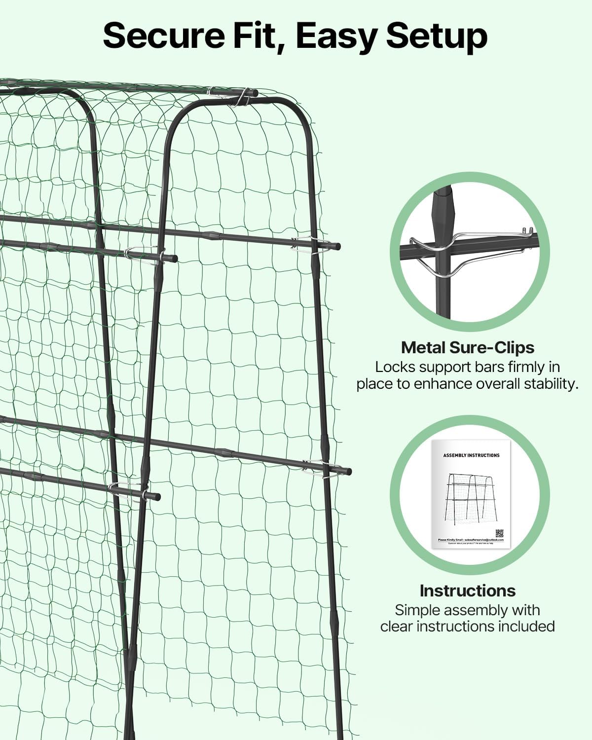 Cucumber Trellis for Raised Bed 63" x 63" U-Shaped Metal