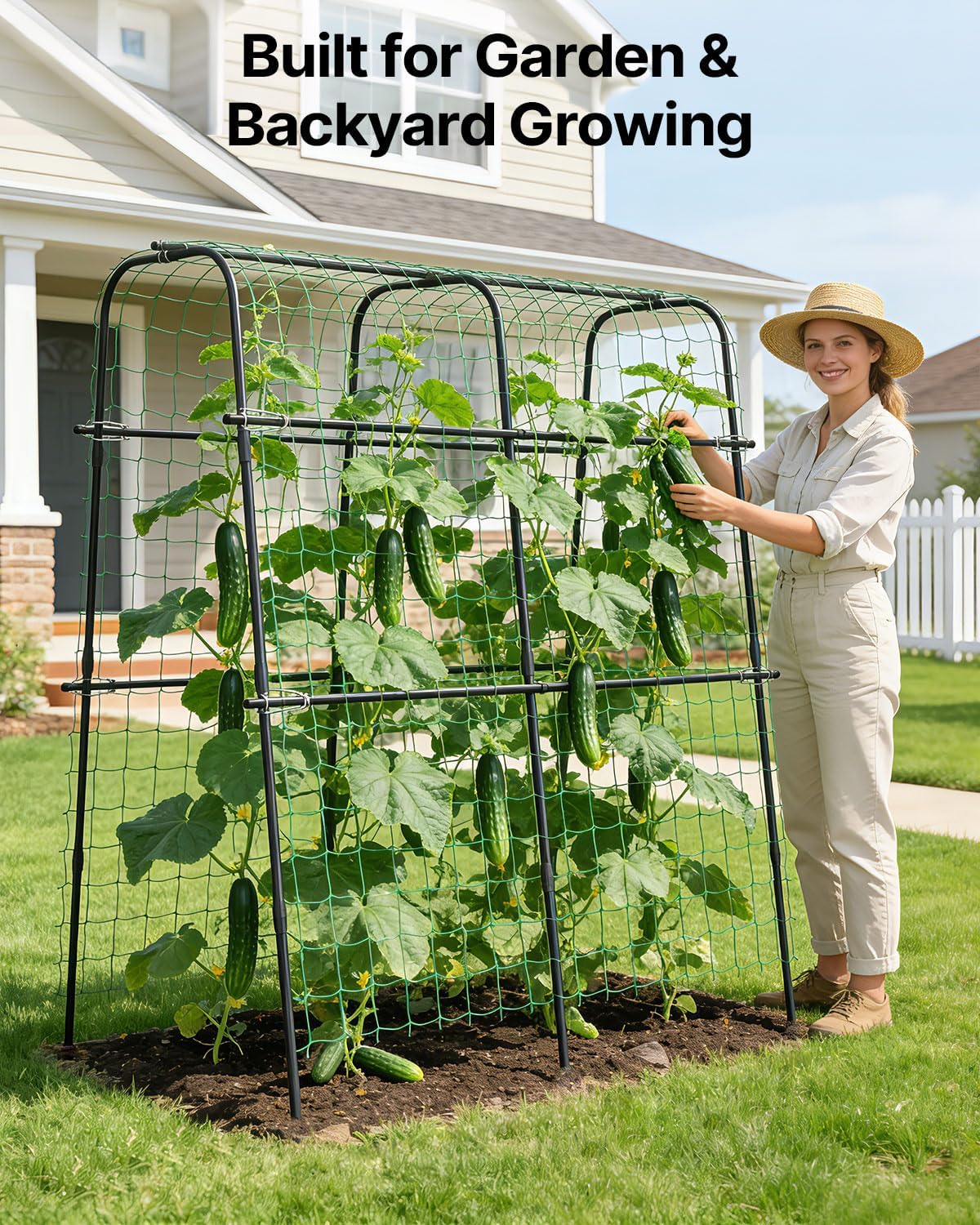 Cucumber Trellis for Raised Bed 63" x 63" U-Shaped Metal