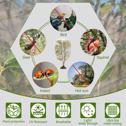 4 Pack Bird Netting Bags for Garden Protection, 3.3 x 4.6 FT Insect Barrier Mesh Covers with Zipper Drawstring, Fruit Tree Netting for Blueberry Bushes Tomatoes Vegetables and Outdoor Plants