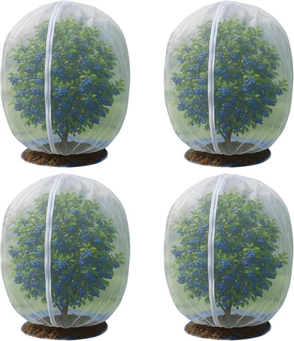 4 Pack Bird Netting Bags for Garden Protection, 3.3 x 4.6 FT Insect Barrier Mesh Covers with Zipper Drawstring, Fruit Tree Netting for Blueberry Bushes Tomatoes Vegetables and Outdoor Plants