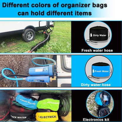 1-Pack Blue RV Hose Storage Bag, RV Utility Bag, Waterproof RV Sewer Hose Storage RV Equipment Storage for Fresh/Black Water Hoses and Electrical Cords, Camper Tools Accessories
