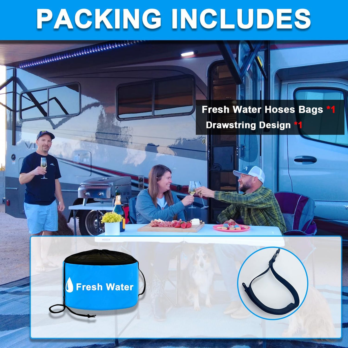 1-Pack Blue RV Hose Storage Bag, RV Utility Bag, Waterproof RV Sewer Hose Storage RV Equipment Storage for Fresh/Black Water Hoses and Electrical Cords, Camper Tools Accessories