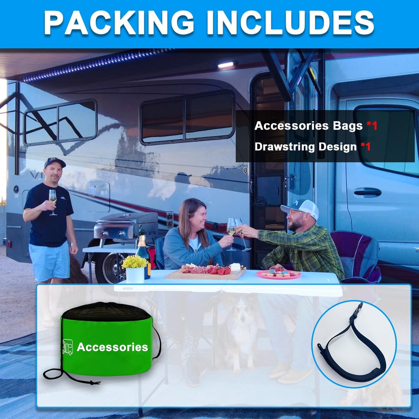 1-Pack Blue RV Hose Storage Bag, RV Utility Bag, Waterproof RV Sewer Hose Storage RV Equipment Storage for Fresh/Black Water Hoses and Electrical Cords, Camper Tools Accessories