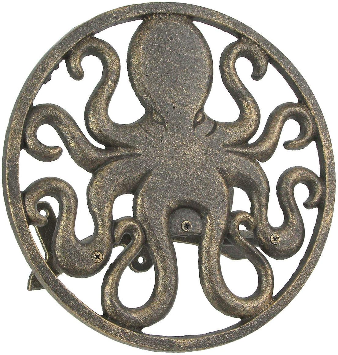 Octopus Garden Hose Holder, 12 Inch Bronze Cast Iron Wall Mount