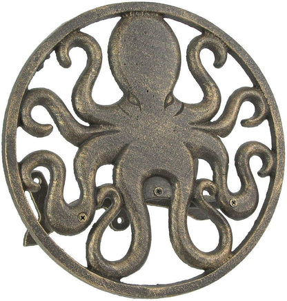 Octopus Garden Hose Holder, 12 Inch Bronze Cast Iron Wall Mount