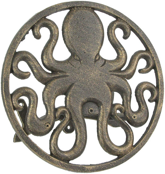 Octopus Garden Hose Holder, 12 Inch Bronze Cast Iron Wall Mount