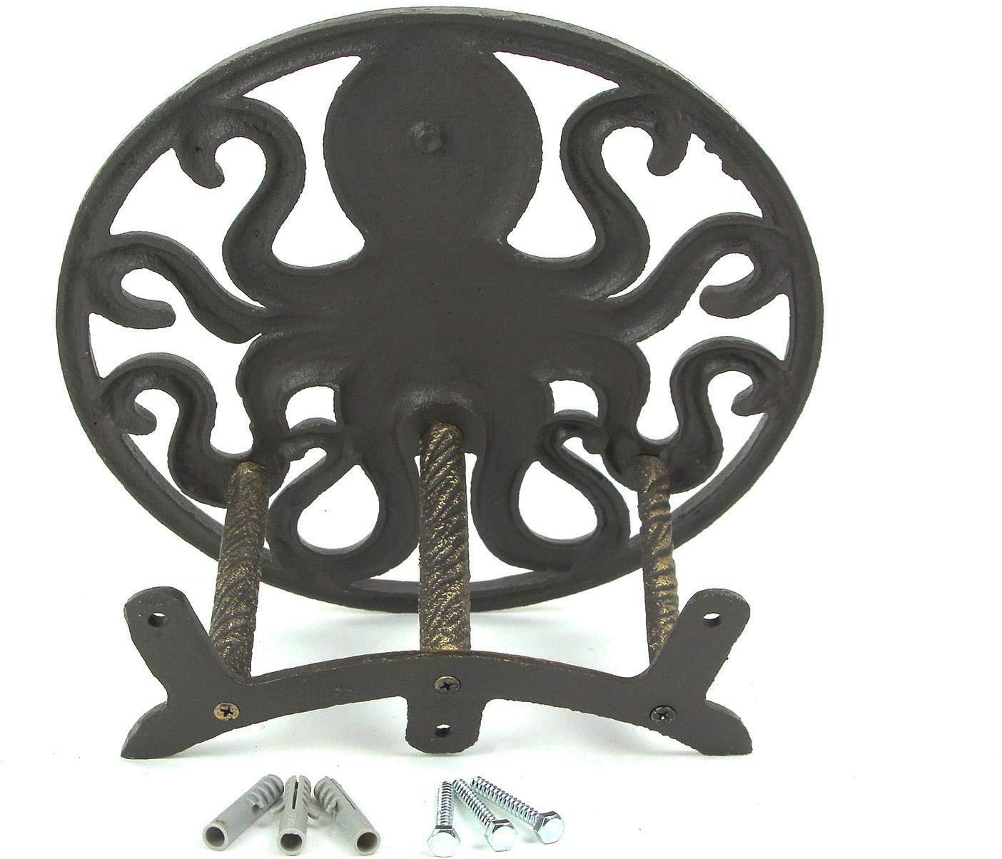 Octopus Garden Hose Holder, 12 Inch Bronze Cast Iron Wall Mount