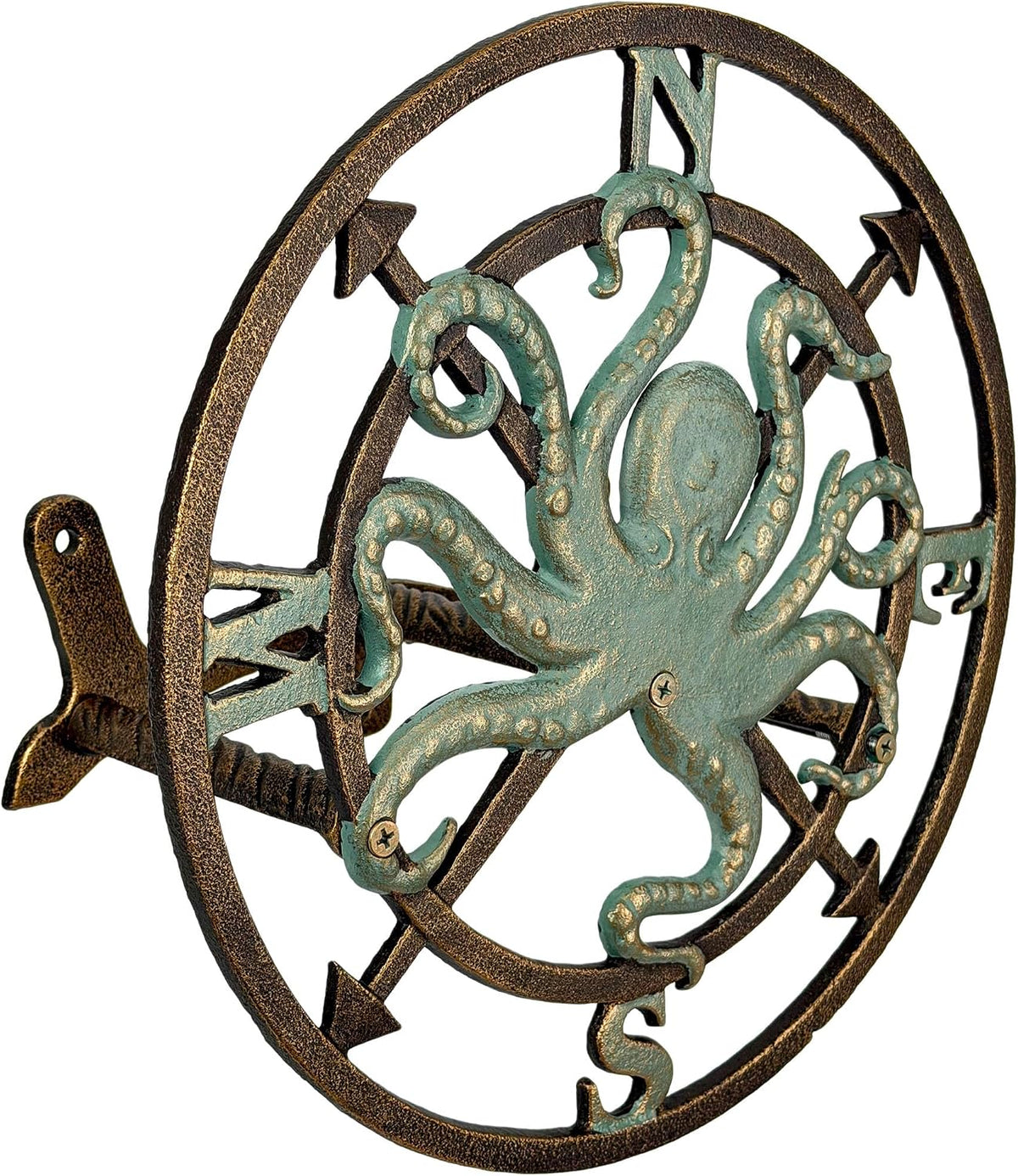 Octopus Garden Hose Holder, 12 Inch Bronze Cast Iron Wall Mount