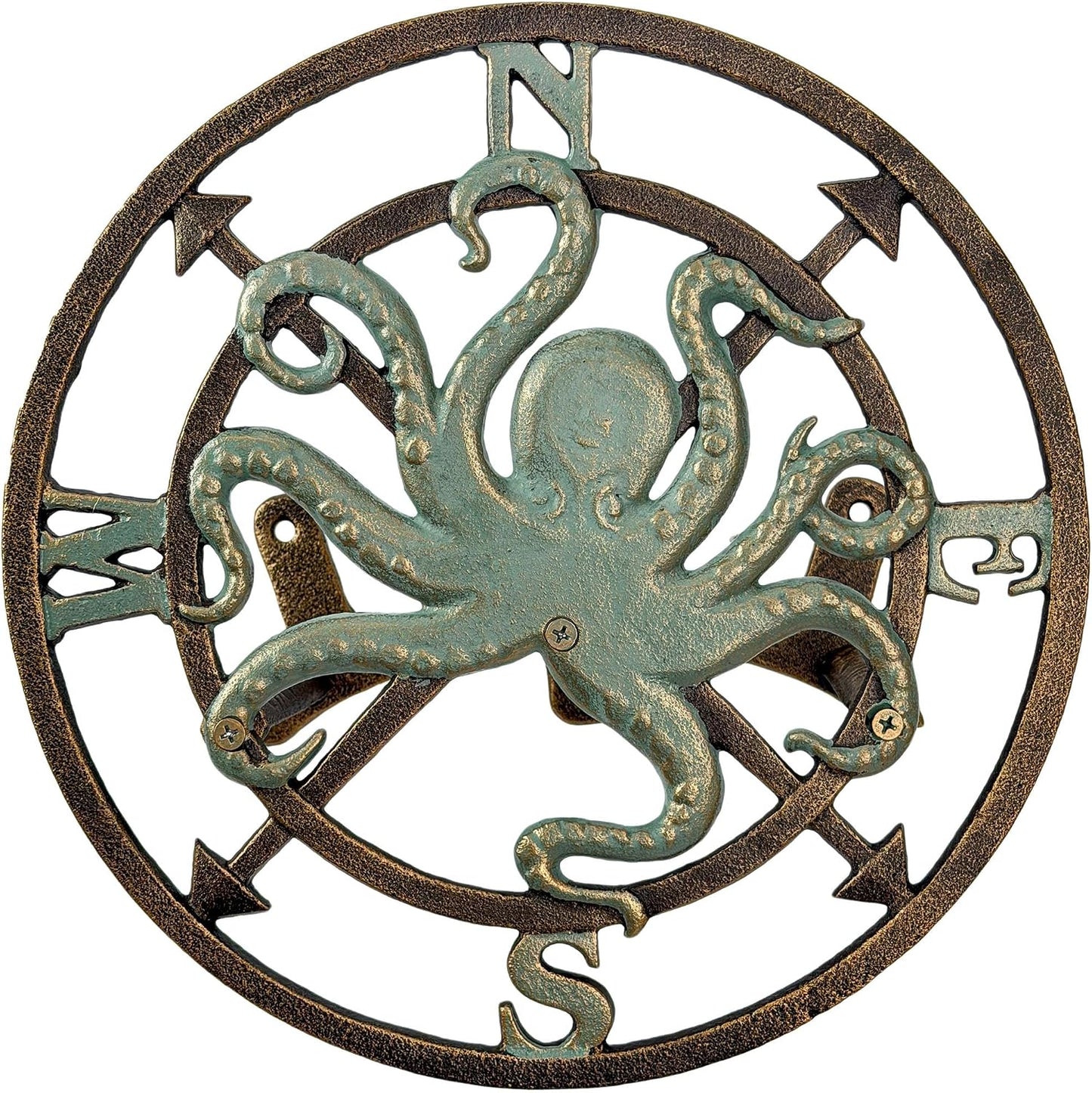 Octopus Garden Hose Holder, 12 Inch Bronze Cast Iron Wall Mount