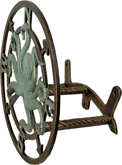 Octopus Garden Hose Holder, 12 Inch Bronze Cast Iron Wall Mount