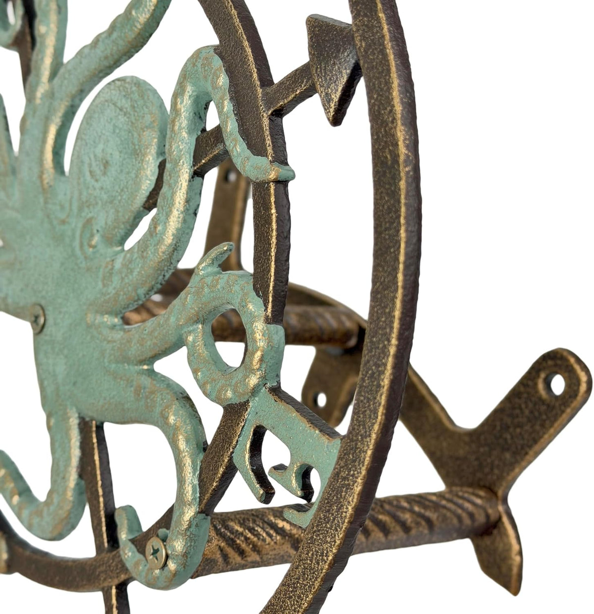 Octopus Garden Hose Holder, 12 Inch Bronze Cast Iron Wall Mount