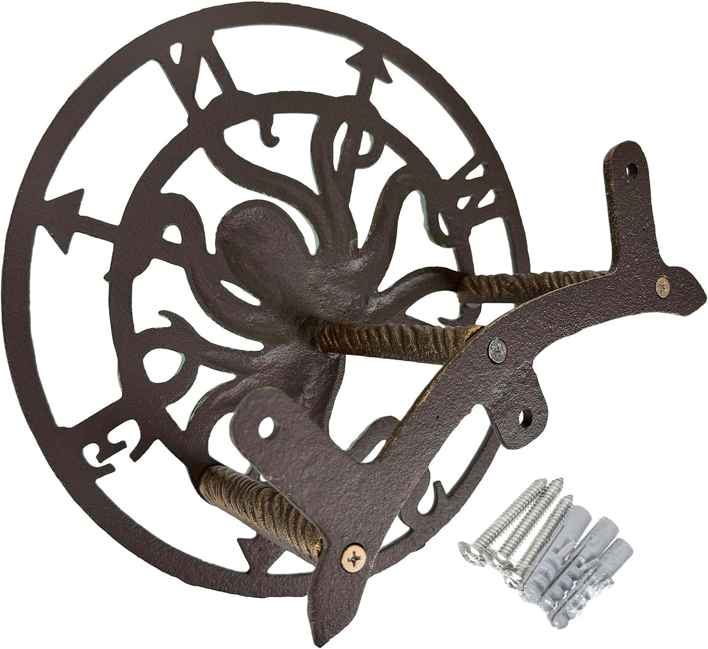 Octopus Garden Hose Holder, 12 Inch Bronze Cast Iron Wall Mount