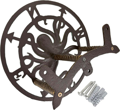 Octopus Garden Hose Holder, 12 Inch Bronze Cast Iron Wall Mount