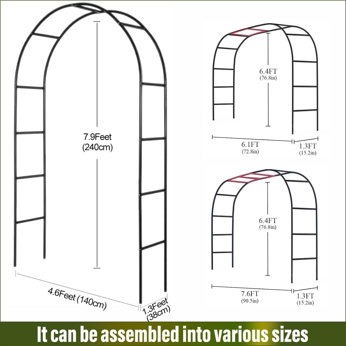 Metal Pergola Arbor 7'6"W x 6'5"H/4'6"W x 7'10"H,Assemble Freely 2 Sizes
