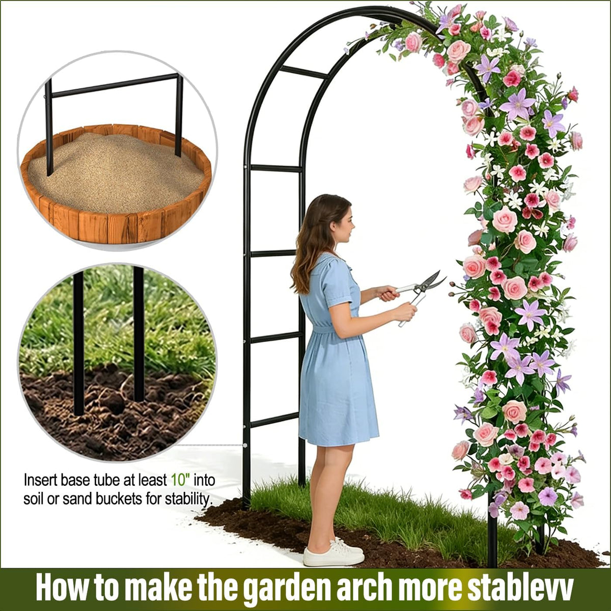 Metal Pergola Arbor 7'6"W x 6'5"H/4'6"W x 7'10"H,Assemble Freely 2 Sizes