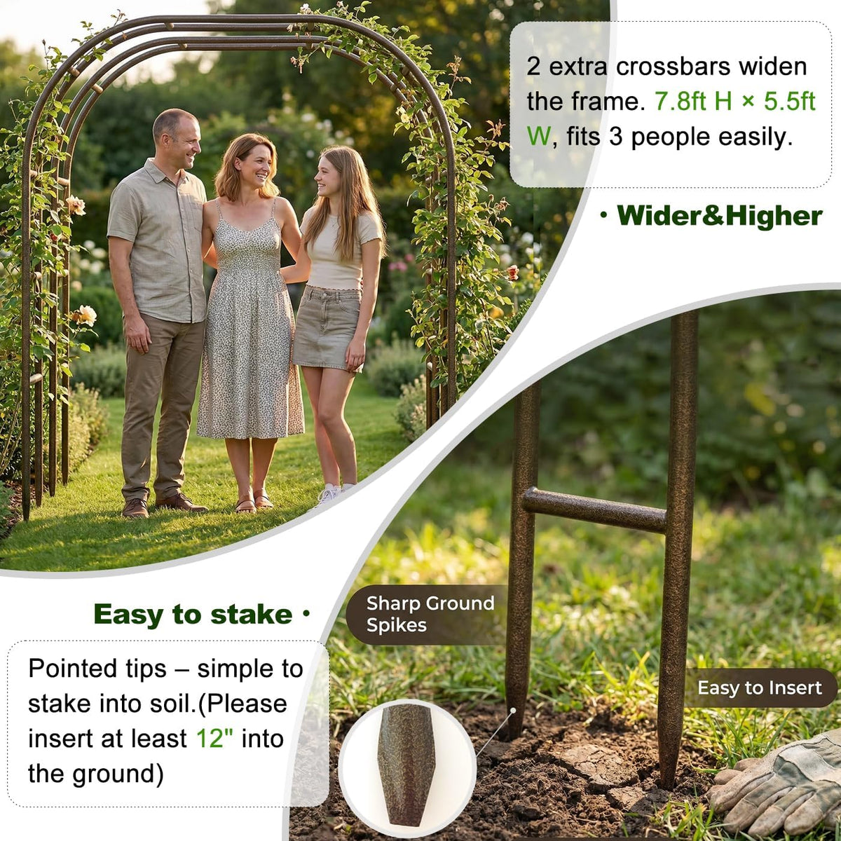Metal Pergola Arbor 7'6"W x 6'5"H/4'6"W x 7'10"H,Assemble Freely 2 Sizes
