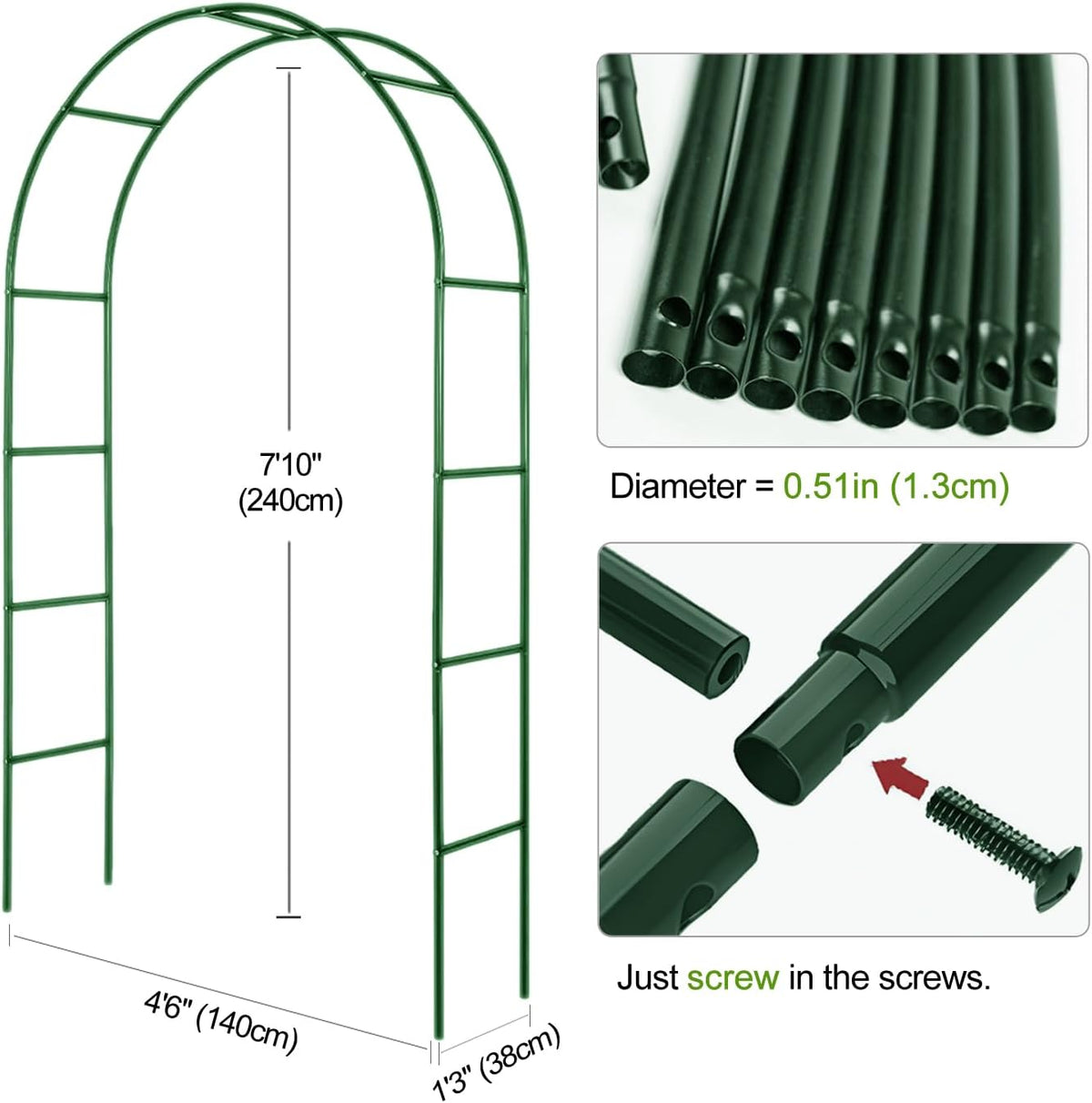 Metal Pergola Arbor 7'6"W x 6'5"H/4'6"W x 7'10"H,Assemble Freely 2 Sizes