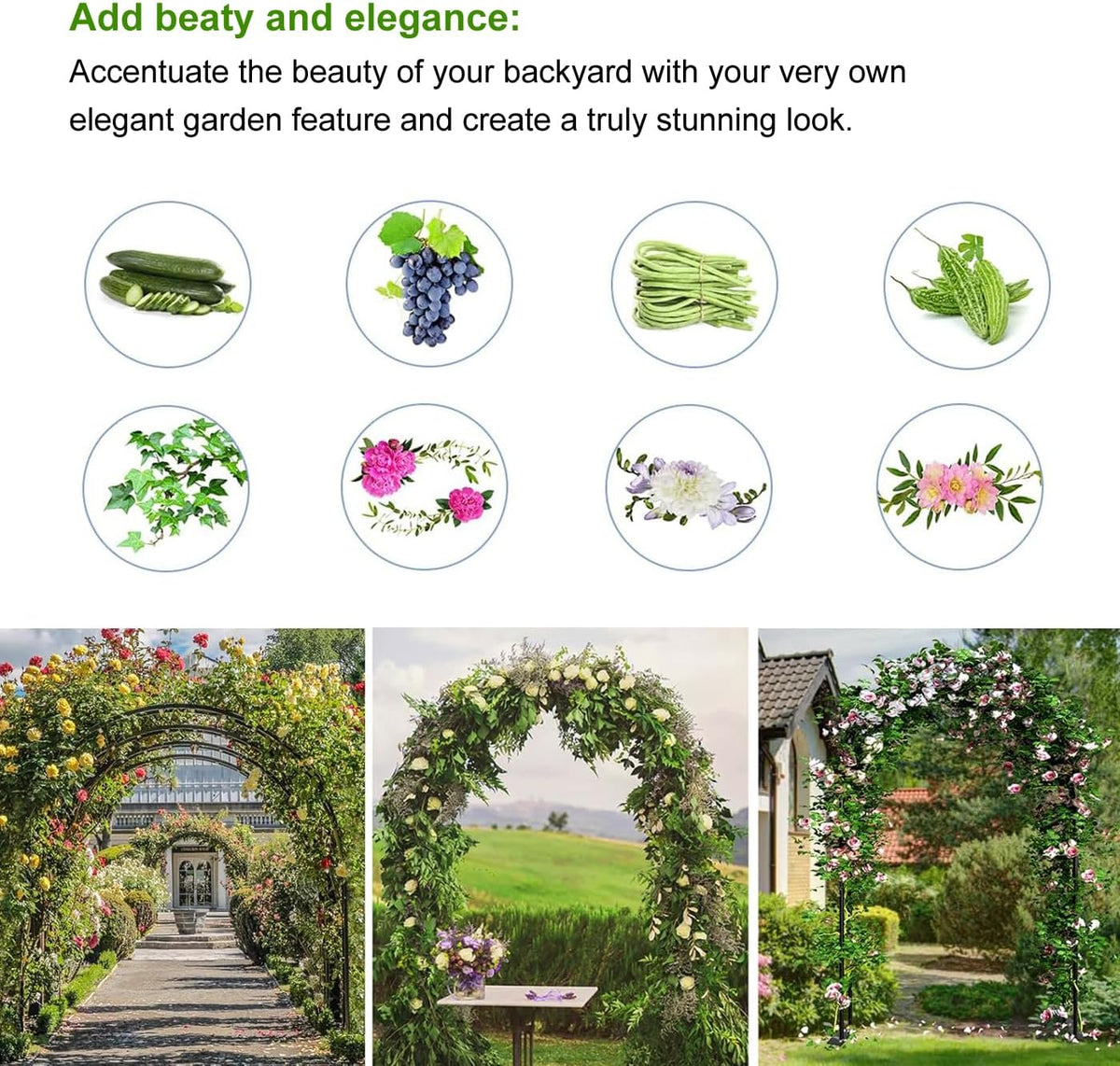 Metal Pergola Arbor 7'6"W x 6'5"H/4'6"W x 7'10"H,Assemble Freely 2 Sizes