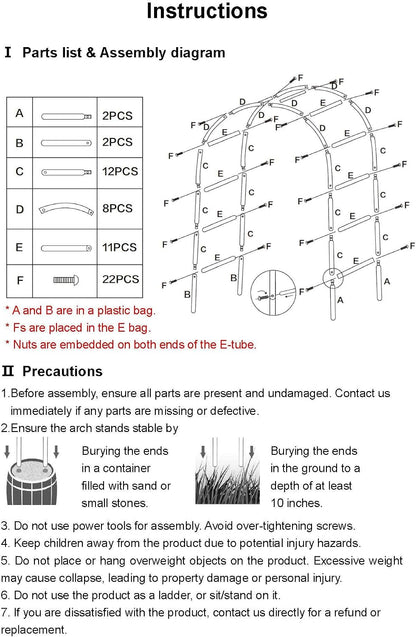 Metal Pergola Arbor 7'6"W x 6'5"H/4'6"W x 7'10"H,Assemble Freely 2 Sizes