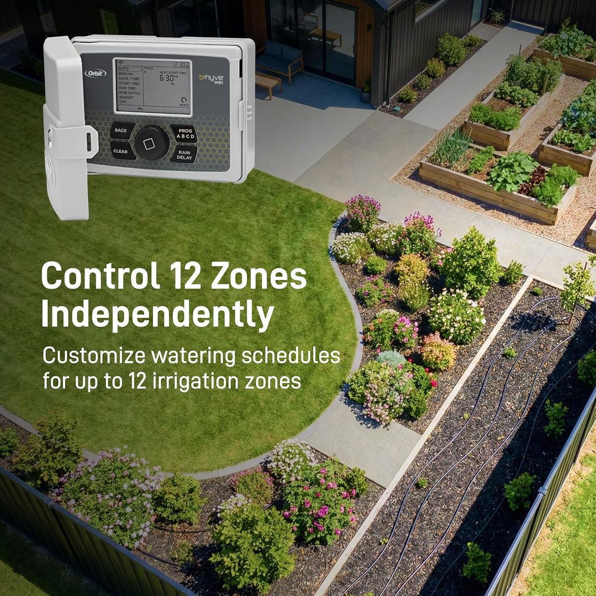B-hyve Smart Indoor/Outdoor Sprinkler Controller - 12-Zone - App Controlled Smart Controller with Custom Irrigation Schedules - Weatherproof Multi-Zone Sprinkler System - 57950