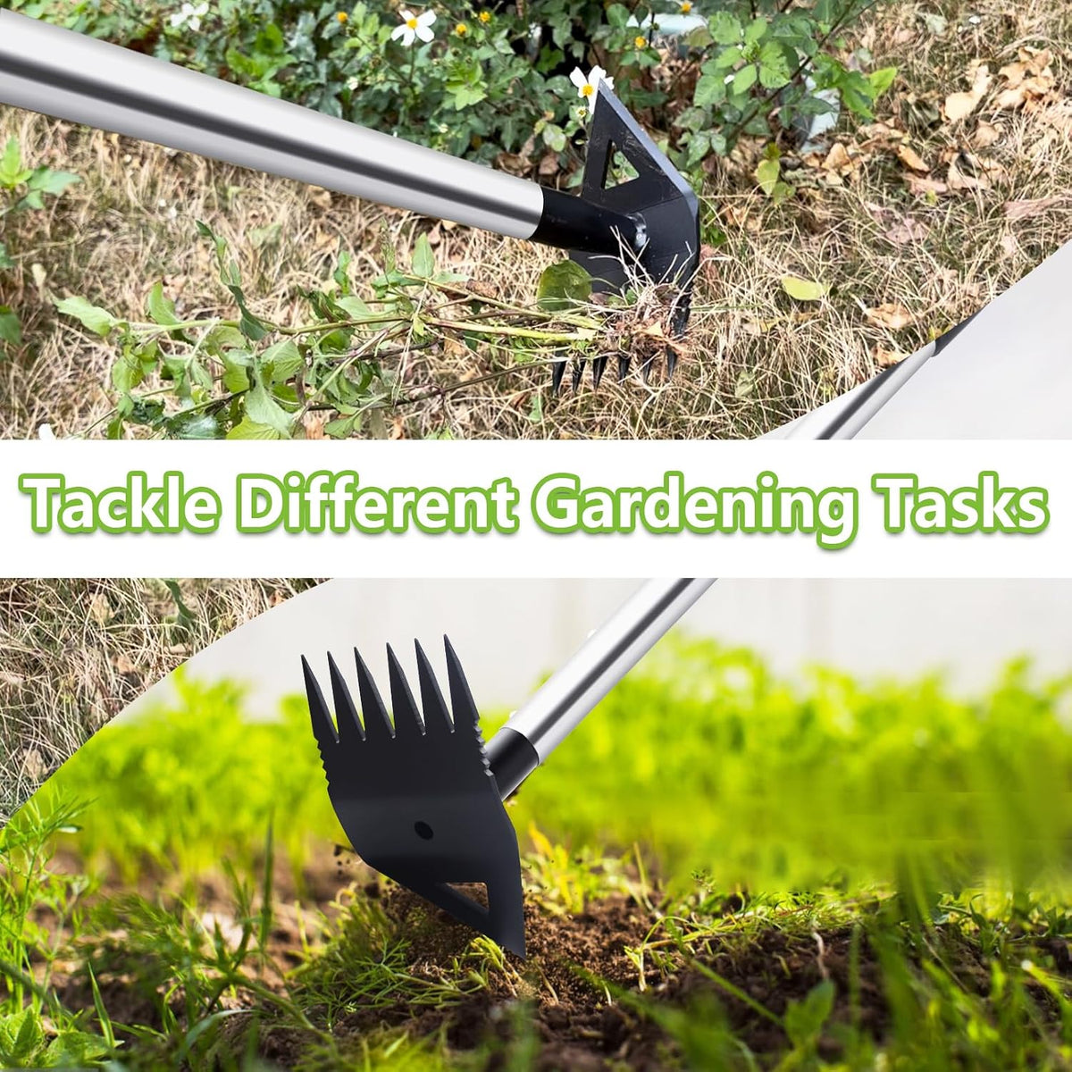 Weed Puller Tool with Long Handle, Hoe Garden Tool & Weed Rake for Weeding
