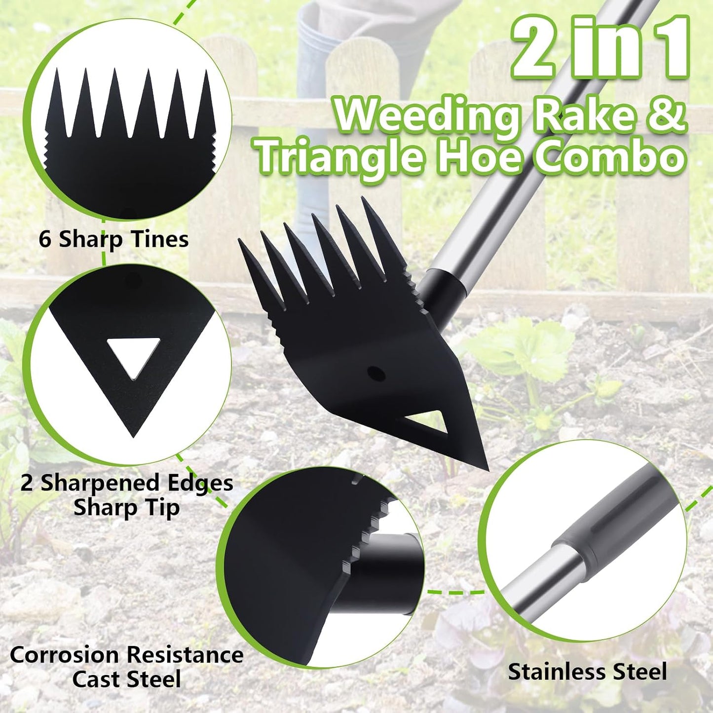 Weed Puller Tool with Long Handle, Hoe Garden Tool & Weed Rake for Weeding