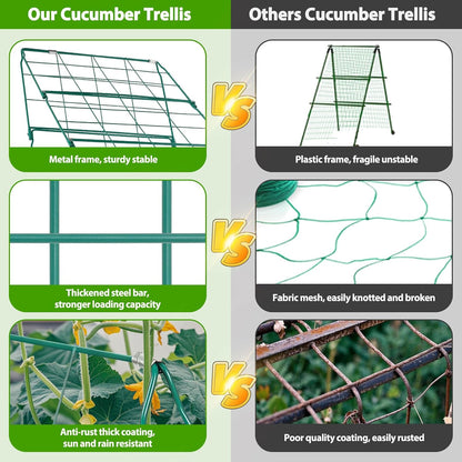 2 Pack Cucumber Trellis for Raised Garden Bed, Outdoor Sturdy Metal A-Frame Cucumber Trellis Support for Climbing Plants Vegetables with Accessories, Easy Installation & Easy Harvesting