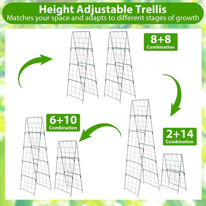 2 Pack Cucumber Trellis for Raised Garden Bed, Outdoor Sturdy Metal A-Frame Cucumber Trellis Support for Climbing Plants Vegetables with Accessories, Easy Installation & Easy Harvesting