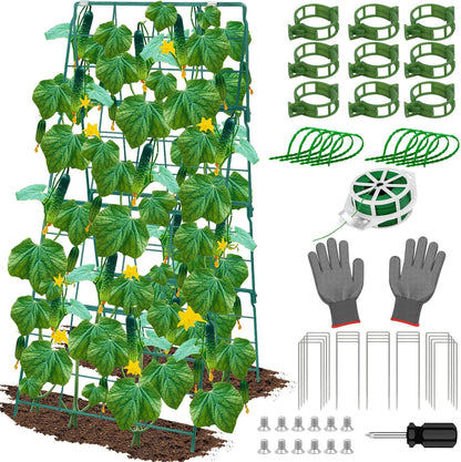 2 Pack Cucumber Trellis for Raised Garden Bed, Outdoor Sturdy Metal A-Frame Cucumber Trellis Support for Climbing Plants Vegetables with Accessories, Easy Installation & Easy Harvesting