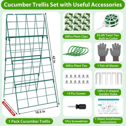 2 Pack Cucumber Trellis for Raised Garden Bed, Outdoor Sturdy Metal A-Frame Cucumber Trellis Support for Climbing Plants Vegetables with Accessories, Easy Installation & Easy Harvesting