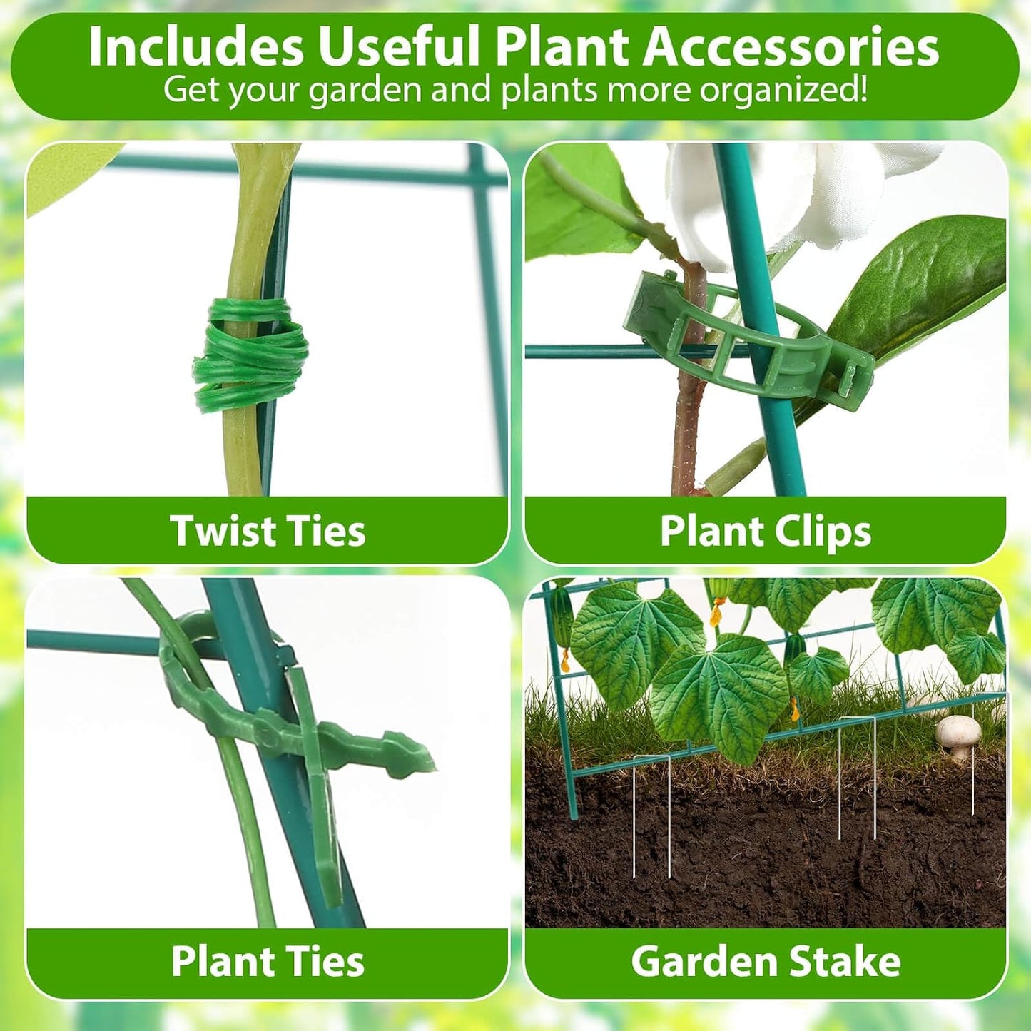 2 Pack Cucumber Trellis for Raised Garden Bed, Outdoor Sturdy Metal A-Frame Cucumber Trellis Support for Climbing Plants Vegetables with Accessories, Easy Installation & Easy Harvesting