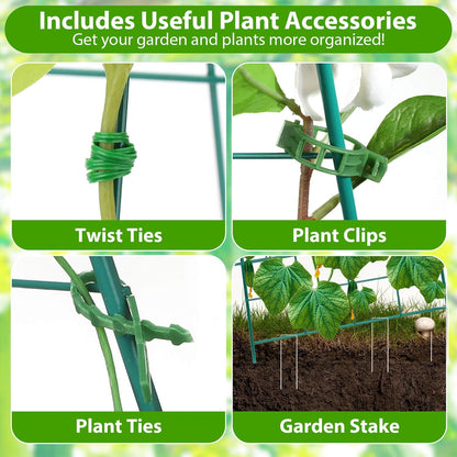 2 Pack Cucumber Trellis for Raised Garden Bed, Outdoor Sturdy Metal A-Frame Cucumber Trellis Support for Climbing Plants Vegetables with Accessories, Easy Installation & Easy Harvesting