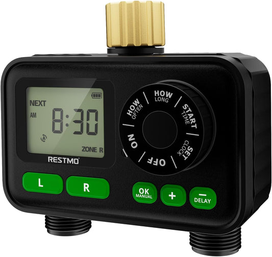 2-Zone Programmable Sprinkler Timer for Outdoor Hose Faucet