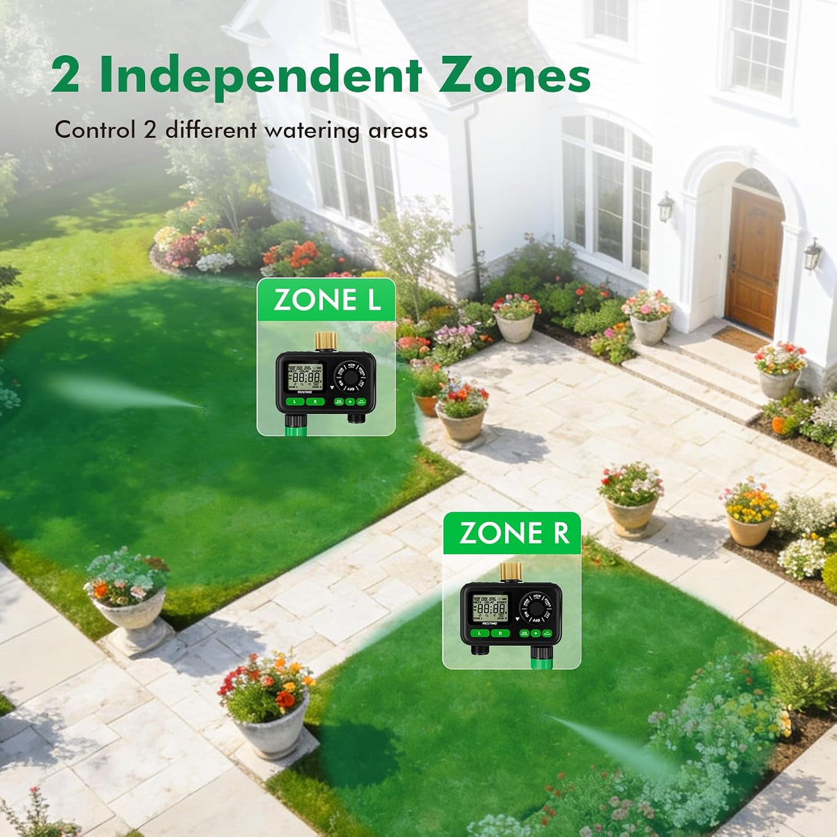 2-Zone Programmable Sprinkler Timer for Outdoor Hose Faucet