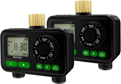 2-Zone Programmable Sprinkler Timer for Outdoor Hose Faucet